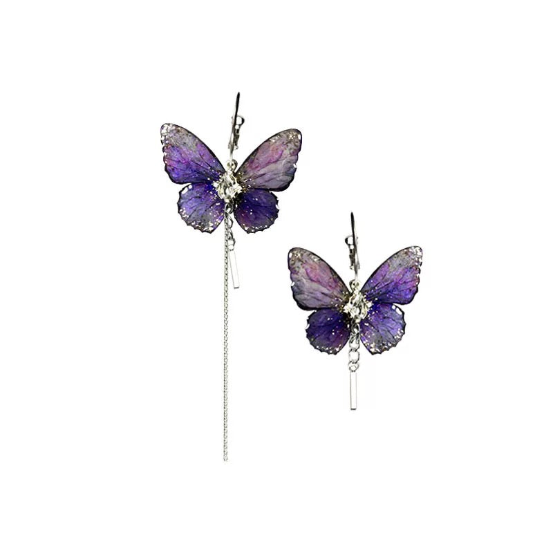 Purple Butterfly Hoop Dangle Earrings