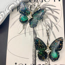 Balck Green Butterfly Hoop Dangle Earrings