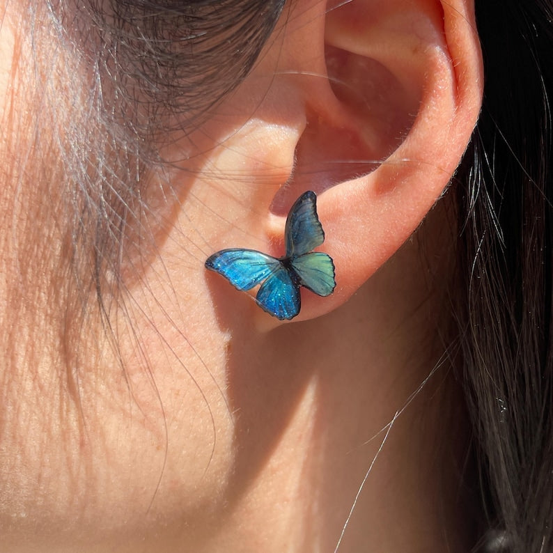 Butterfly Stud Earrings, Dainty Resin Earrings, Fairy Insect Jewelry, Birthday Gift for her
