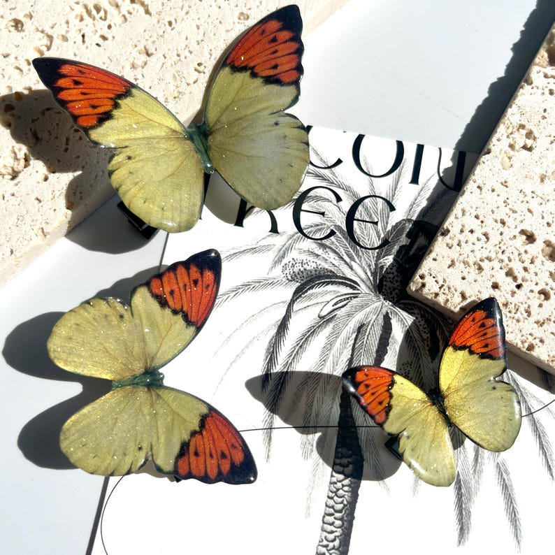 Orange Tip Butterfly Hair Clip