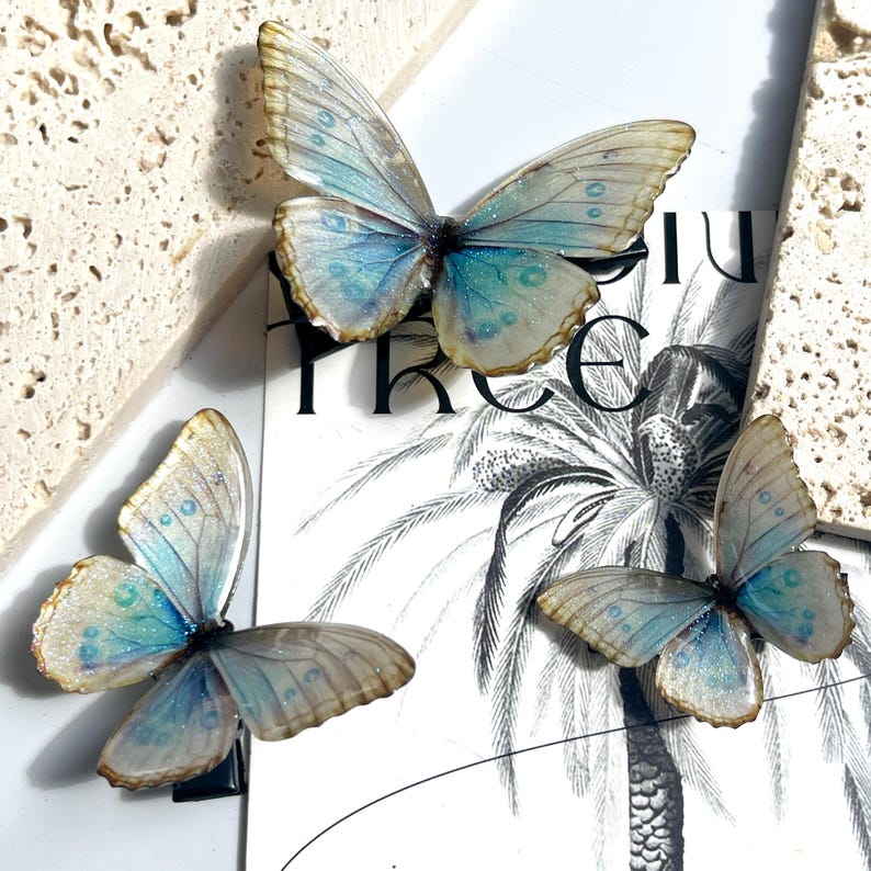 Blue Beige Butterfly Hair Clip