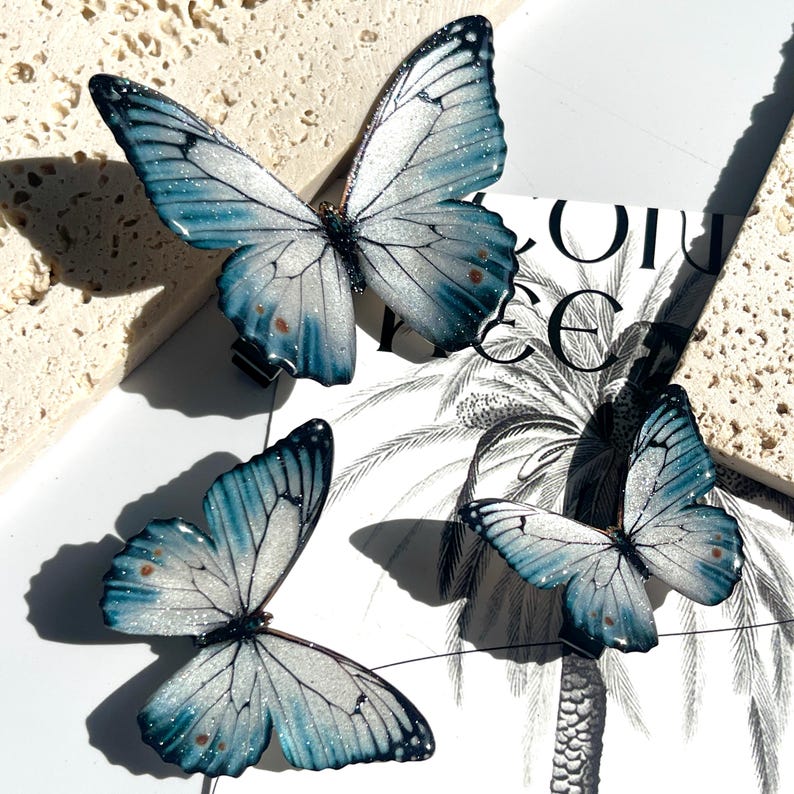 Blue White Butterfly Hair Clip
