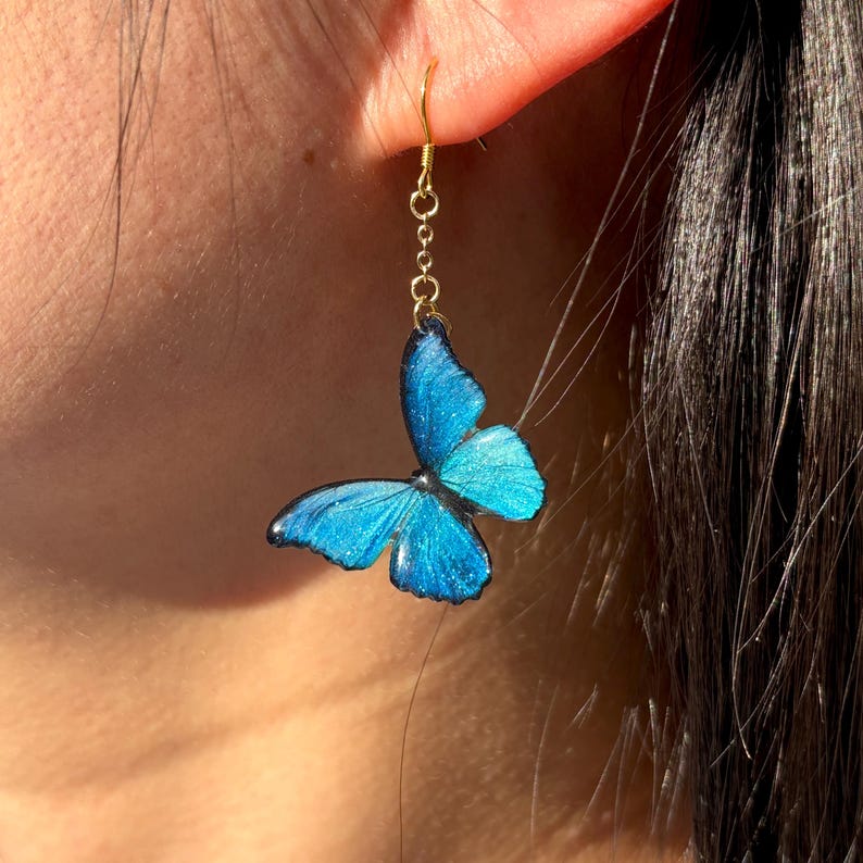 Blue Morpho Butterfly Drop Earrings