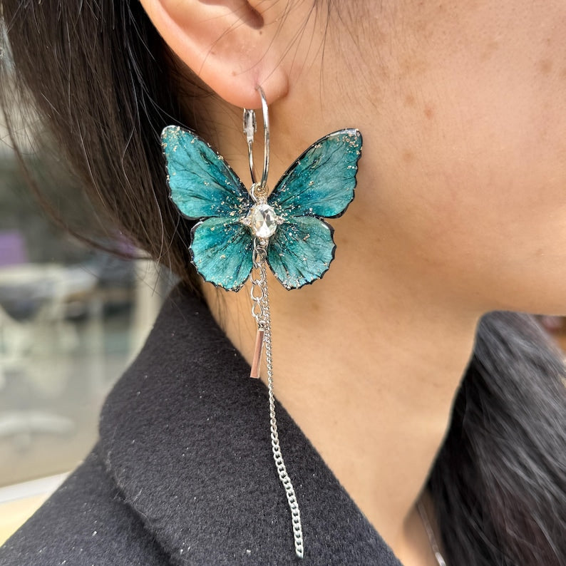 Lake Blue Butterfly hoop earrings