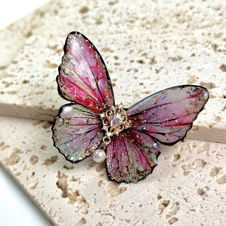 Rose Pink Butterfly Hair Clips