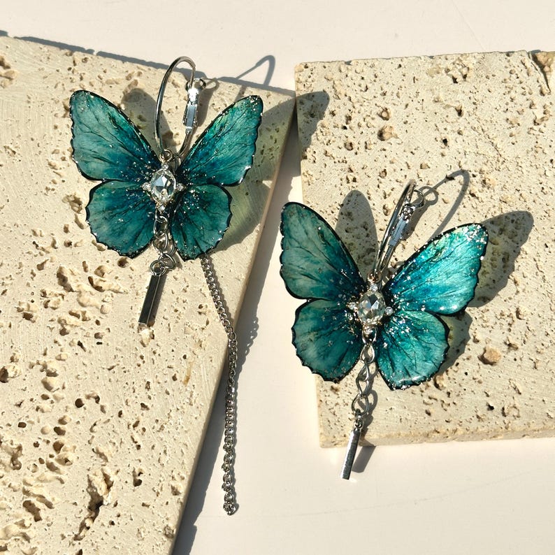 Lake Blue Butterfly hoop earrings