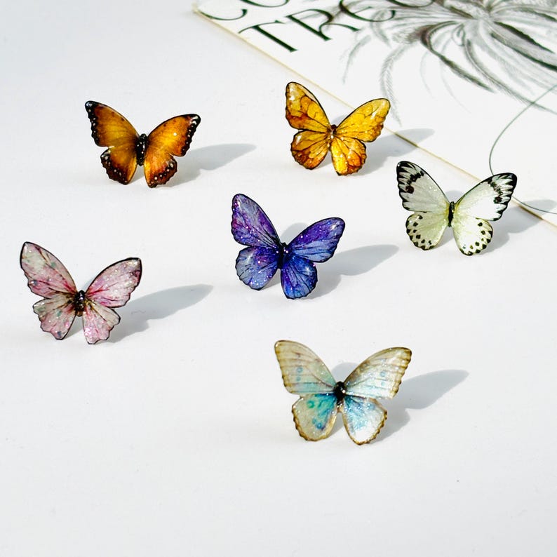 Butterfly Stud Earrings, Dainty Resin Earrings, Fairy Insect Jewelry, Birthday Gift for her