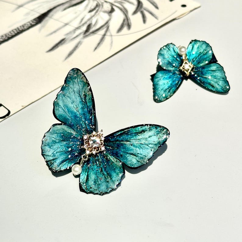 Lake Blue Butterfly Hair Clips