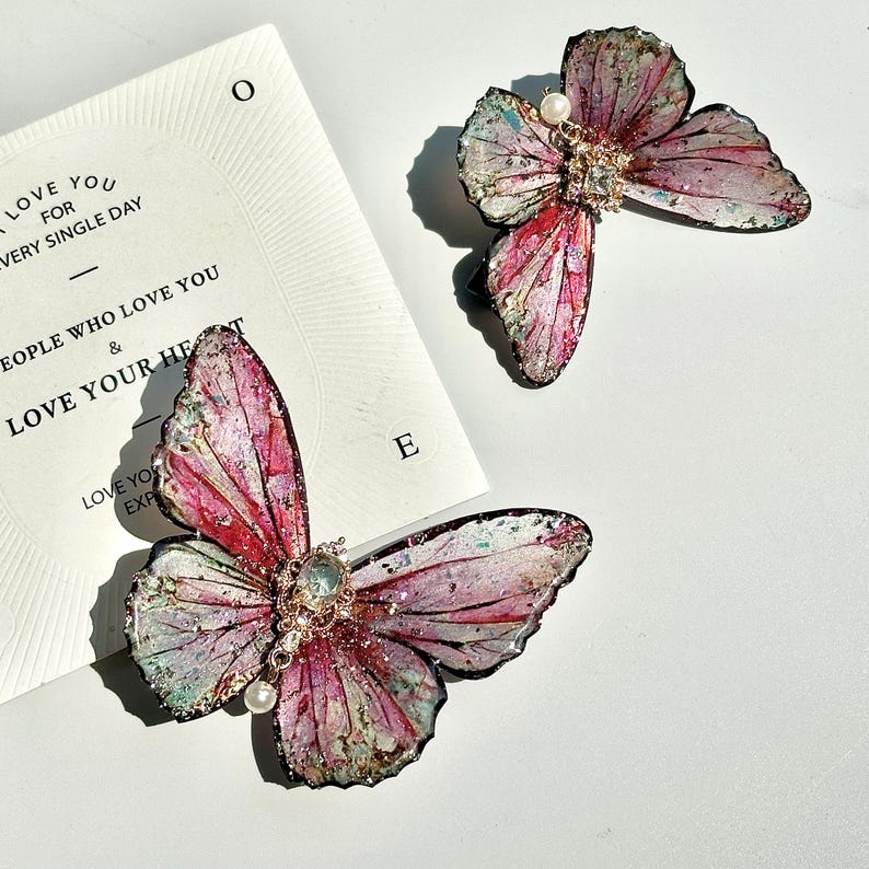 Rose Pink Butterfly Hair Clips