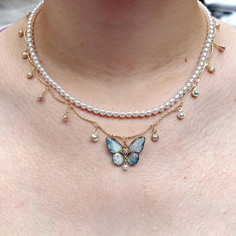 Butterfly Pearl Choker Insect Beaded Necklace